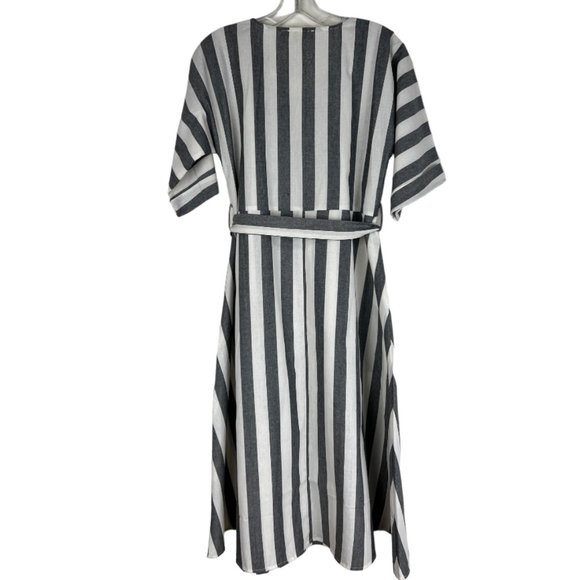 Roolee Gray and White Striped Midi Dress - Picture 3 of 8